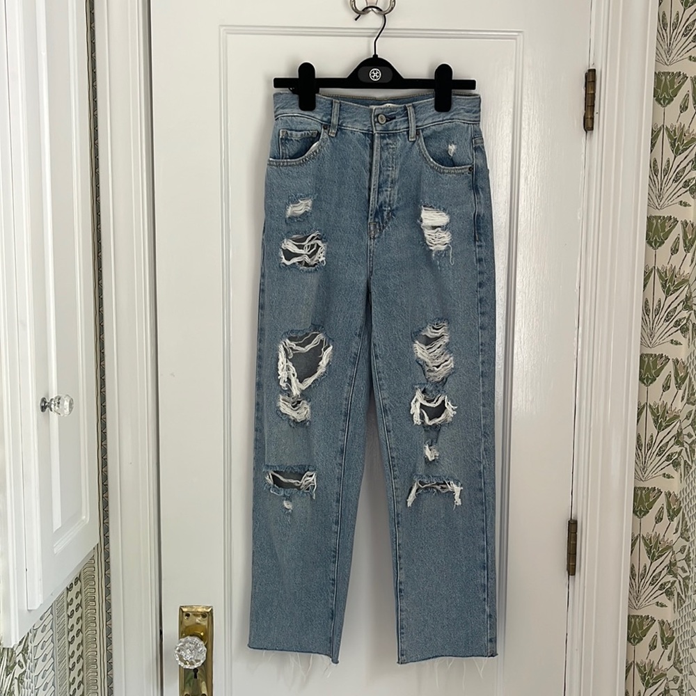 Pacsun high rise, straight leg, washed ripped jeans